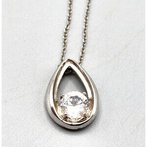 Sterling Silver Teardrop Pendant Necklace w CZ accent 925 DL Italy Link Chain